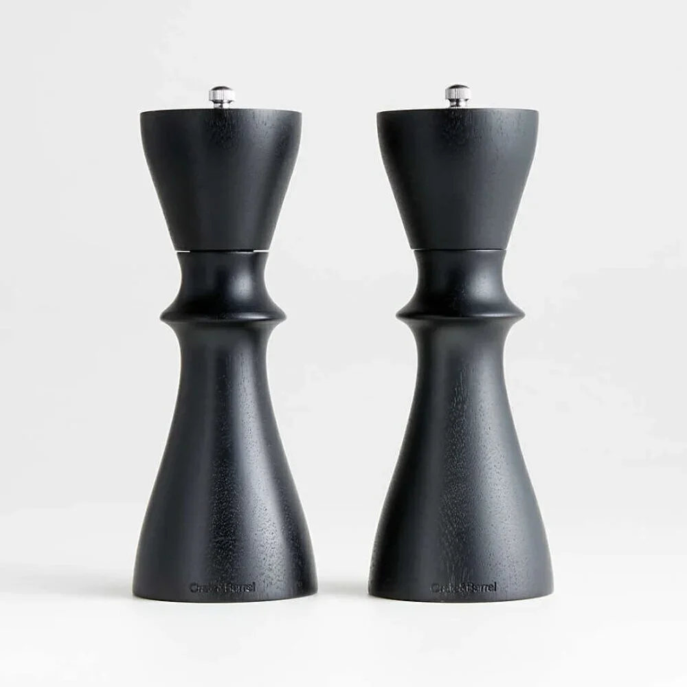 CRATE & BARREL Aster Ebonized Wooden Salt & Pepper Mill Grinder Set in Black